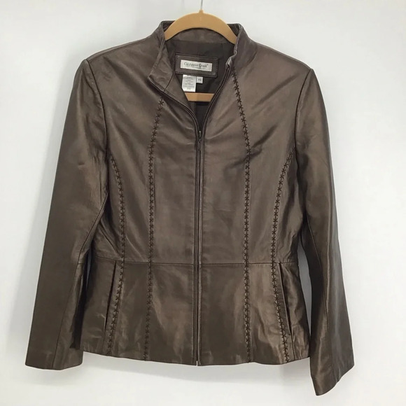 Coldwater Creek Metallic Leather Zip Jacket Coat Bronze Luxury Size XS - Picture 1 of 8